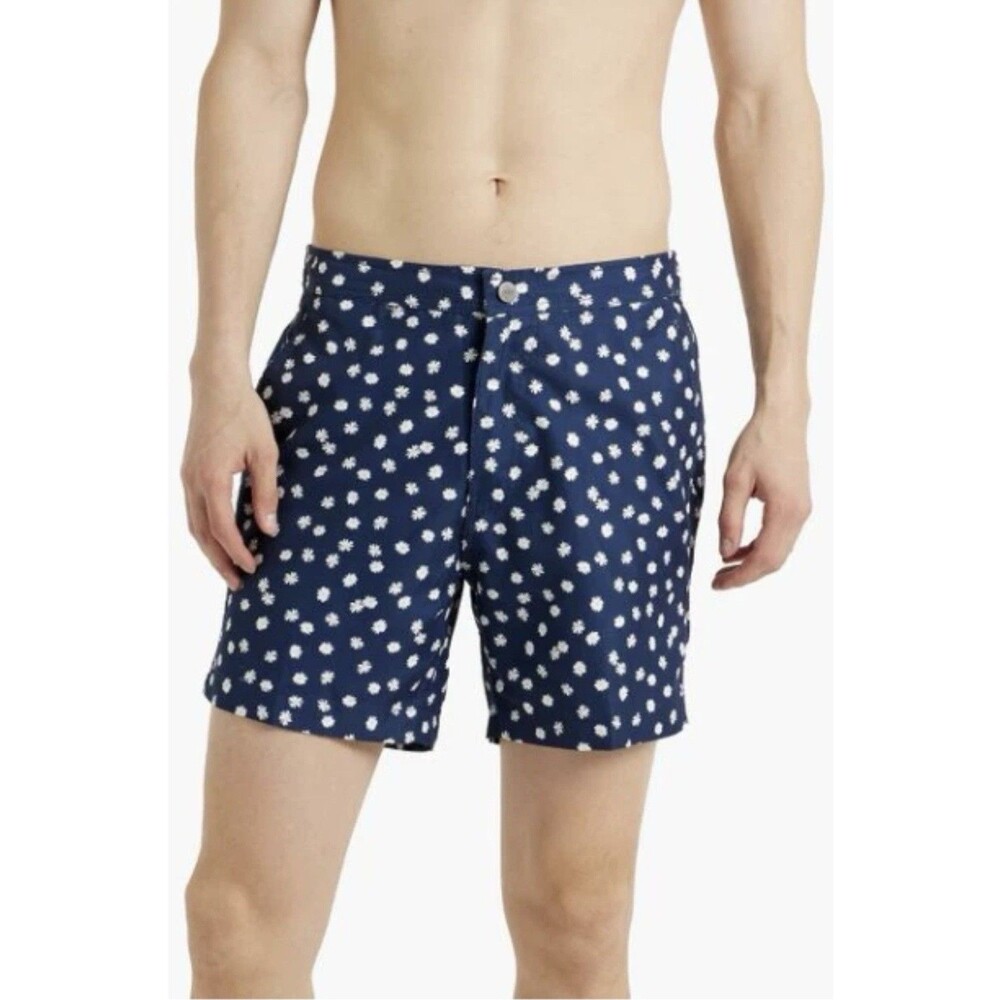 Onia Men's Calder 6" Micro Daisy Navy Swim Shorts Trunks Large MSRP: $110 NWT